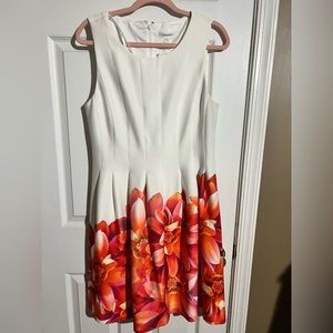 Calvin Klein White with orange floral design dress size 12